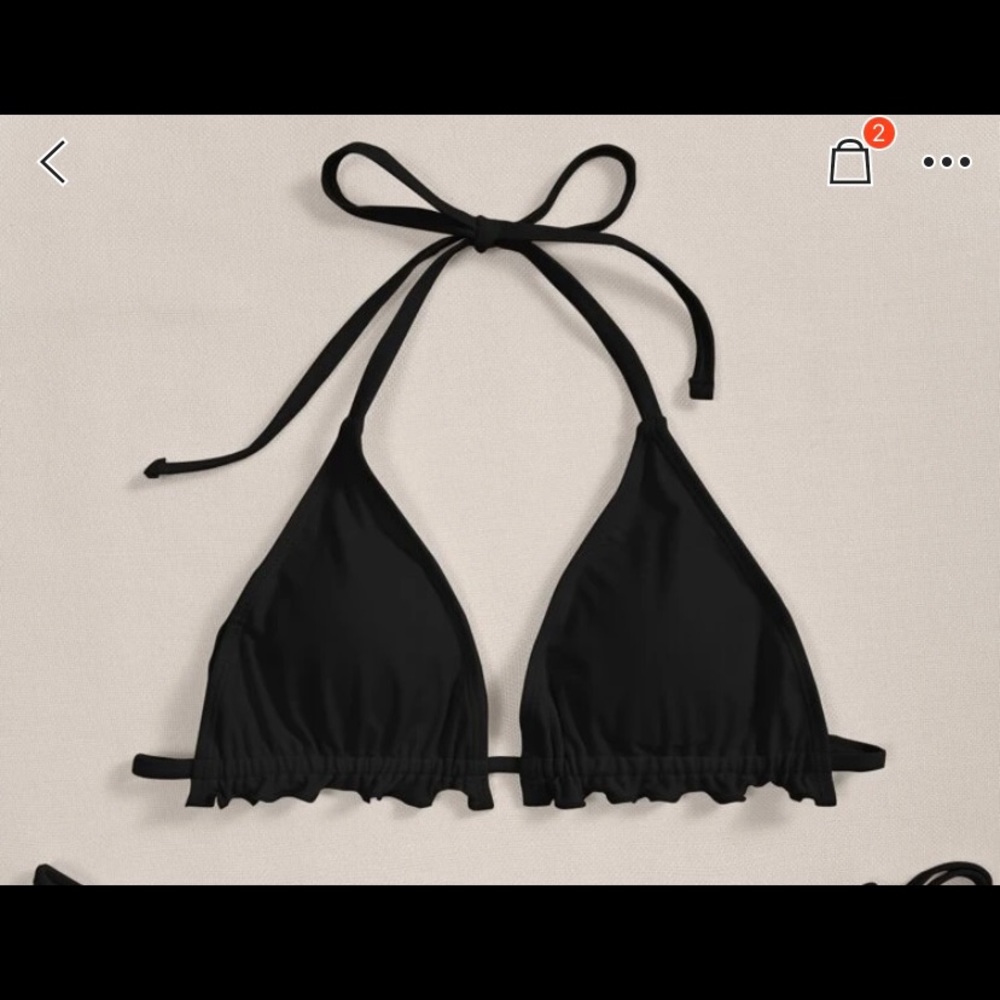 Black lettuce hem swimsuit top